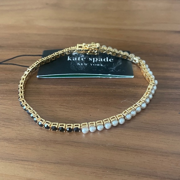 Kate Spade Brighten Up Tennis Bracelet. Black cubic zirconia + white pearls. NWT - Picture 3 of 6